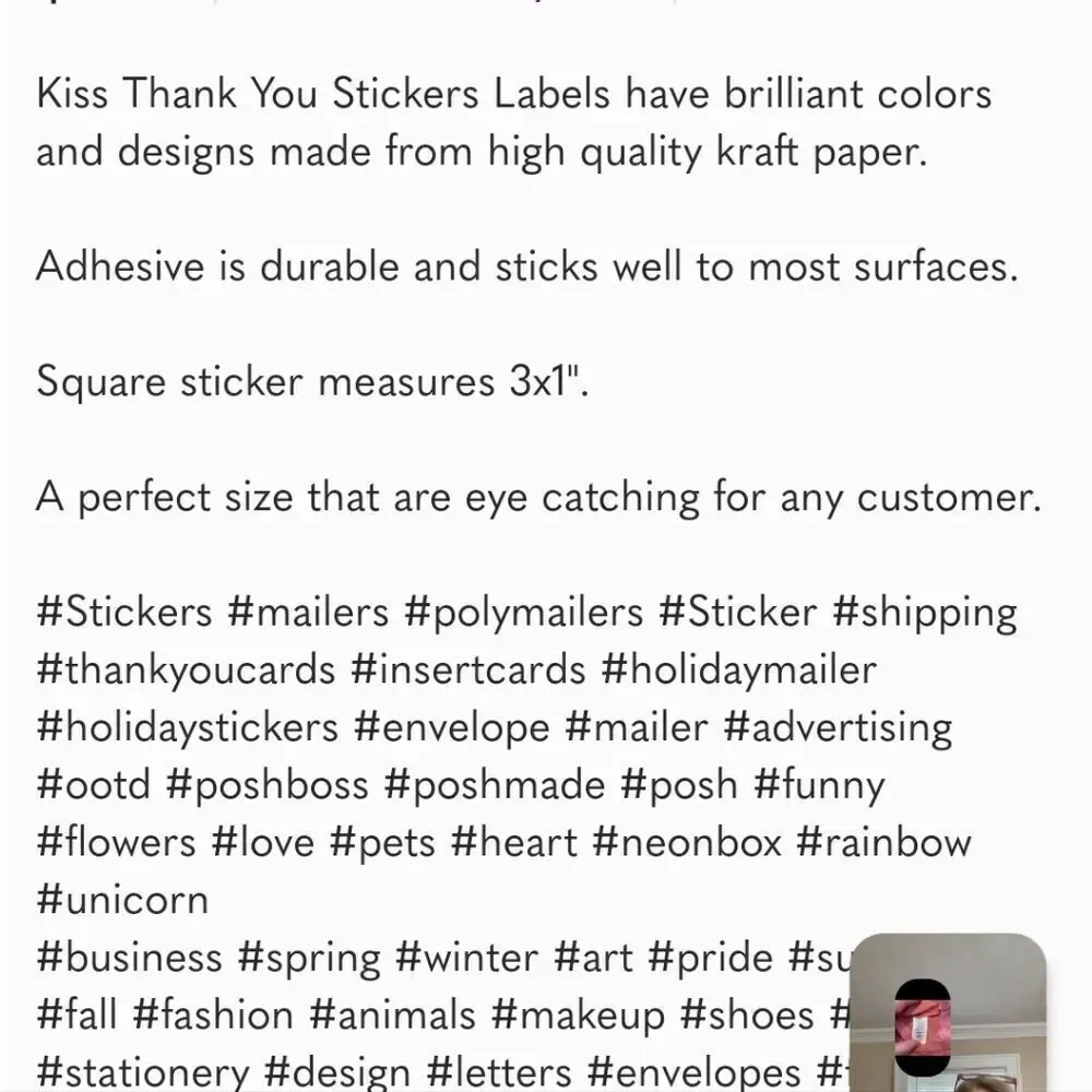 🆑 Square KISS Thank You Sticker 3”x1” Qty 1